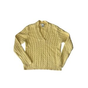 Butter Yellow Cable knit Cotton Sweater Flattering‎ Fit Size Medium Spring Cozy